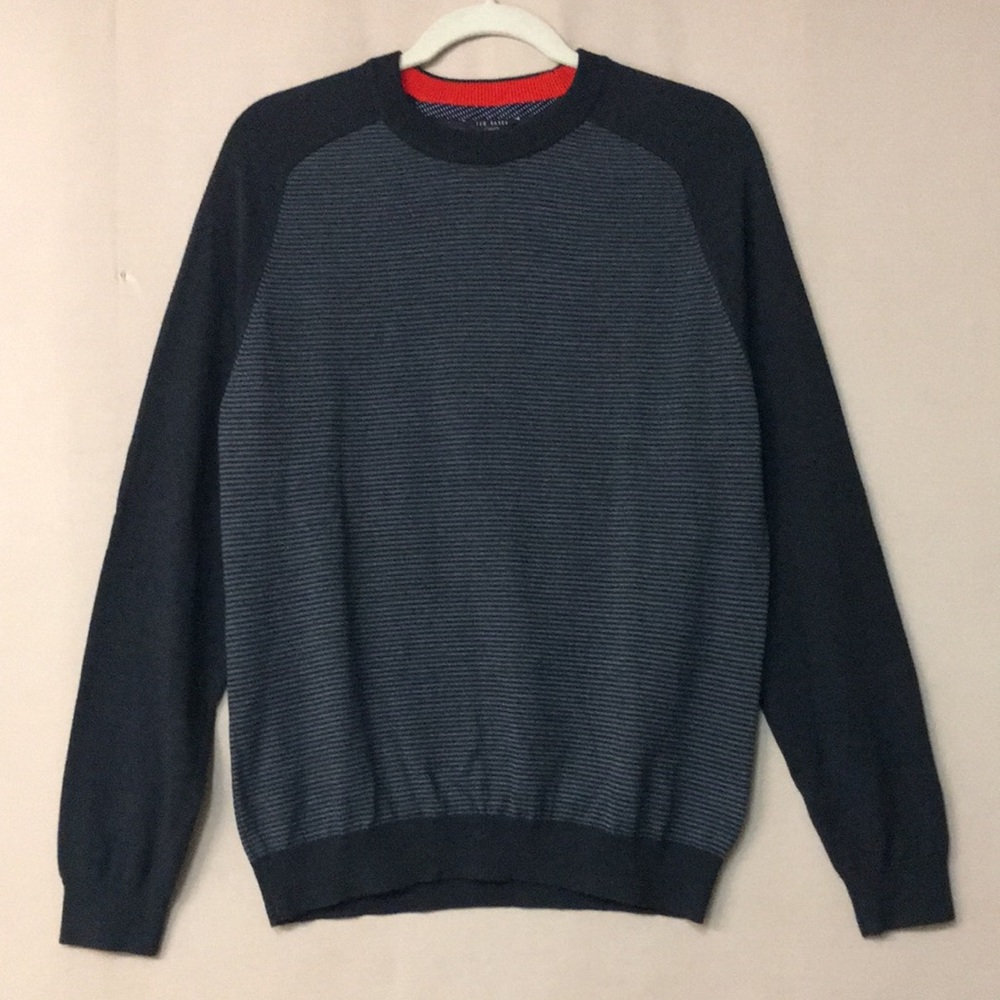 Ted Baker London Men’s Wool Blend Black/Grey Stripped Sweater. Sz 4